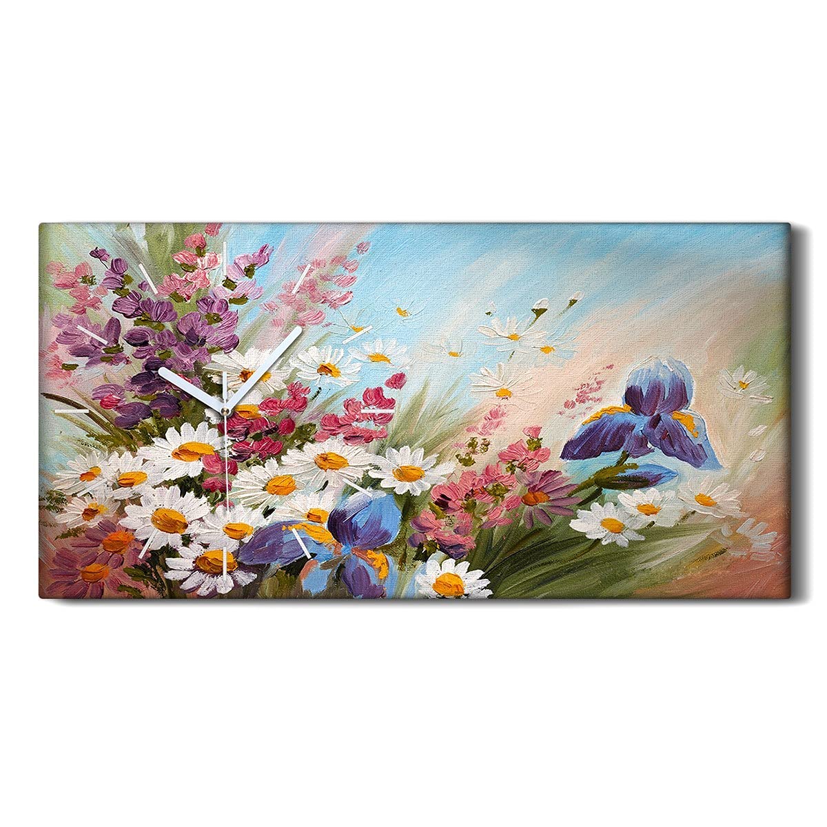 Horloge sur Toile 60x30cm Art de l'Usine de Fleurs d'Huile Silencieuse pour Salon