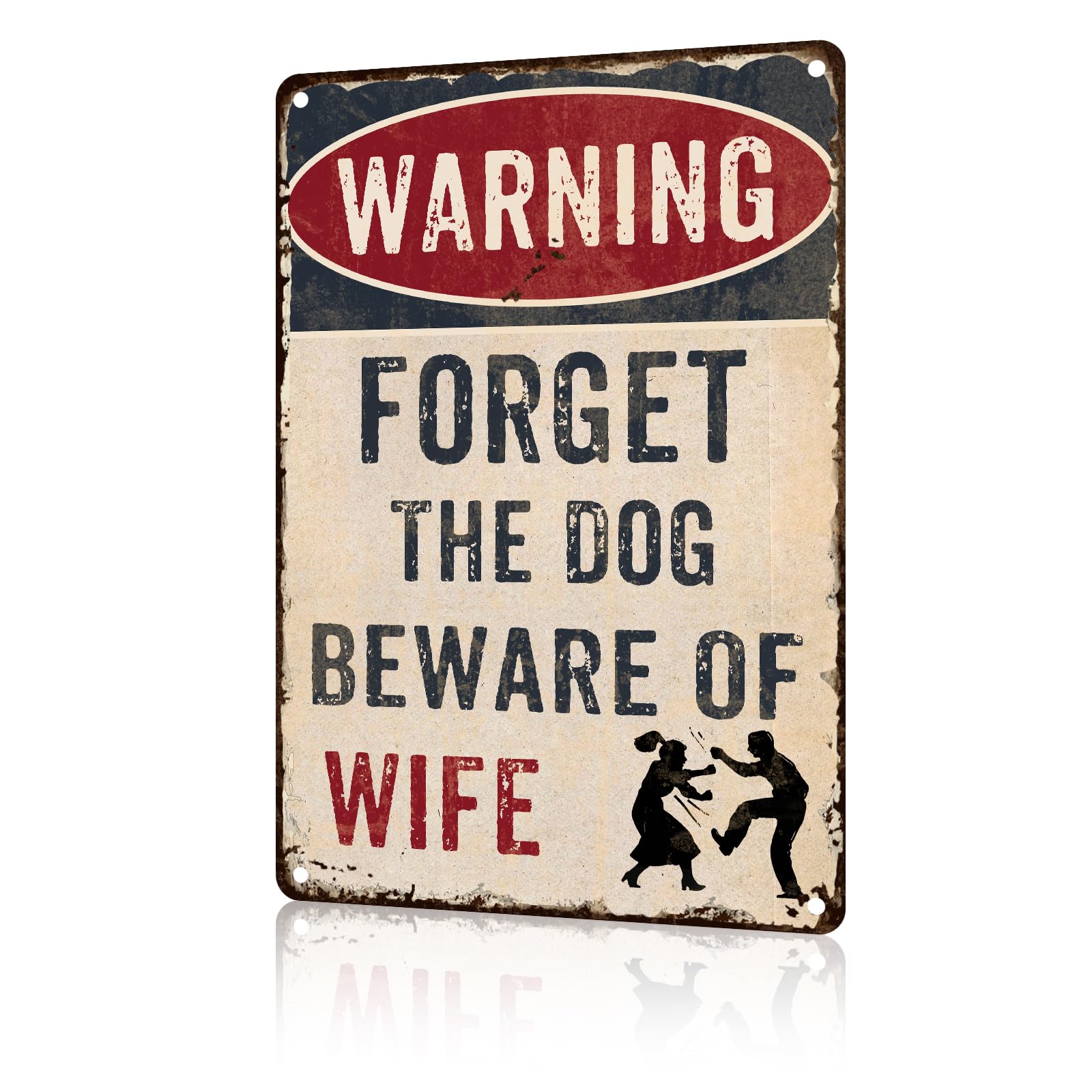 Anceky Aluminum Metal Signs Forget The Dog Beware Of Wife Tin Sign for Home Kitchen Retro Decor Yard Garden Outdoor 12×8 Inch