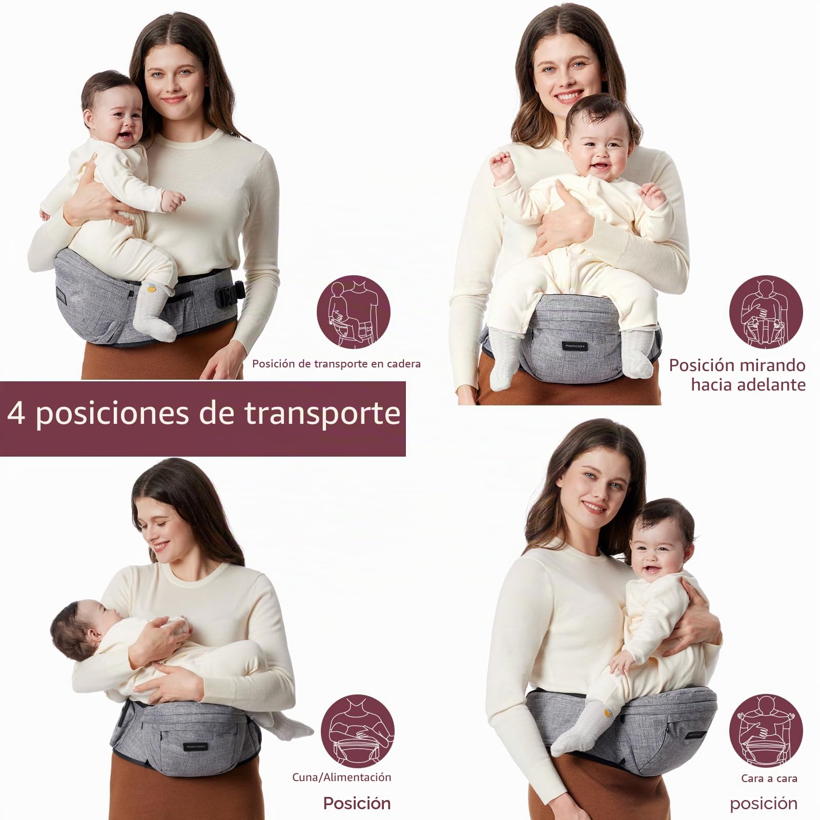 Momcozy Portabebés con asiento de cadera, cintura ajustable con protector de vientre 3D original y tabla de masaje EVA, portabebés ergonómico con varios bolsillos para recién nacidos y niños pequeños