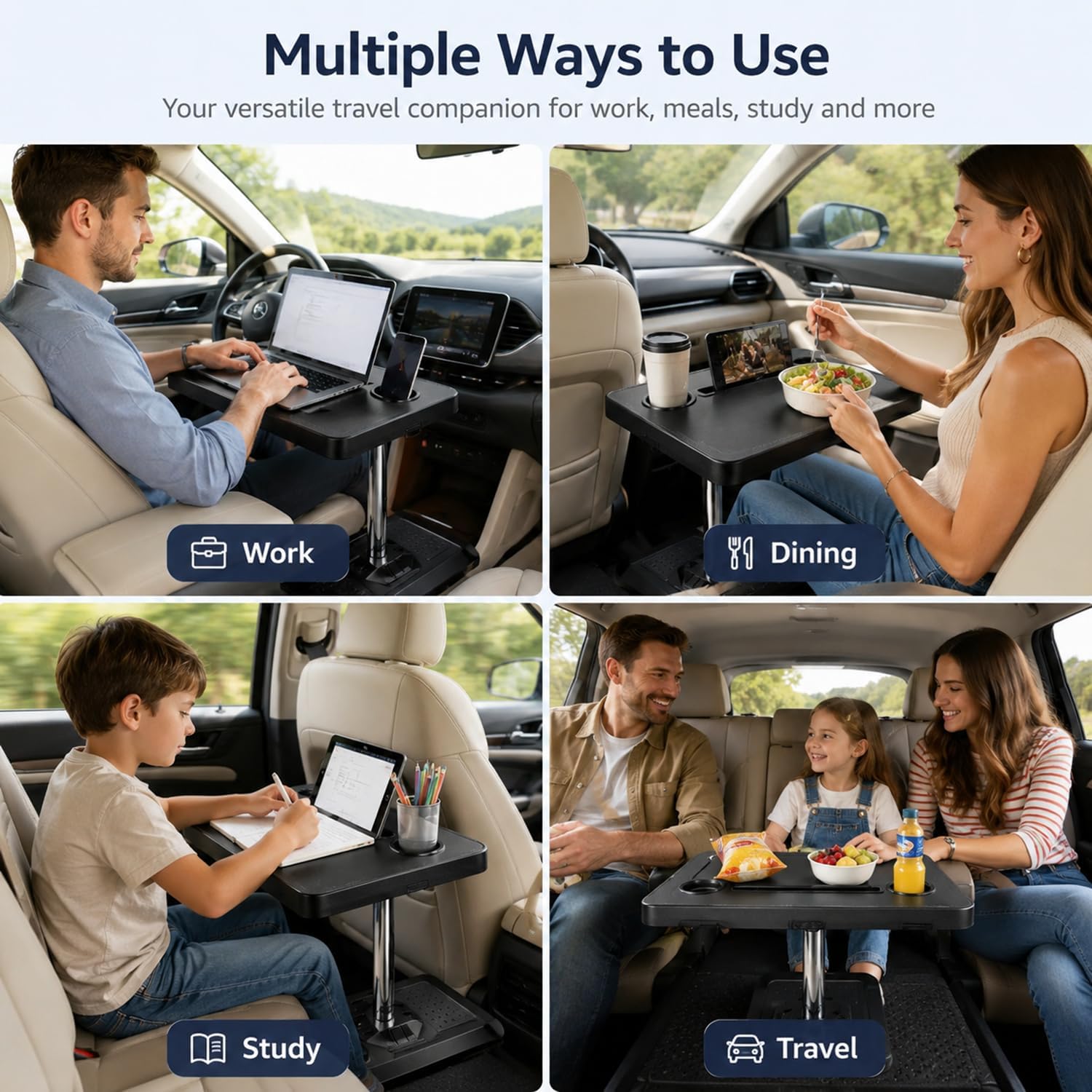 360° Rotating Car Desk for Laptop, Adjustable Passenger Seat Tray Table image 2
