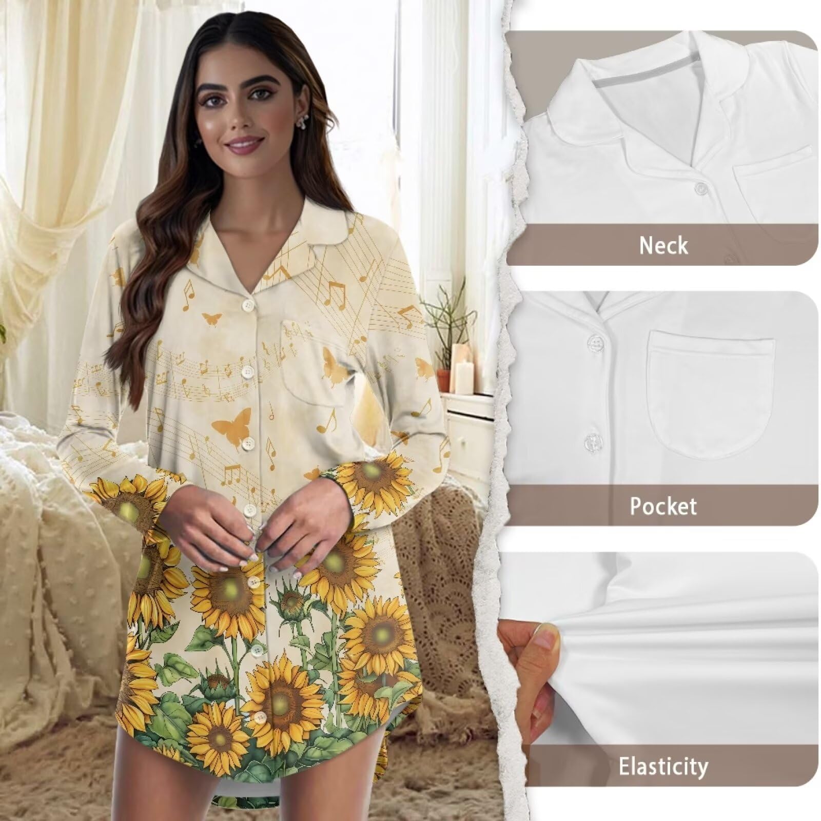 Camicie da notte da donna a maniche lunghe camicia da notte morbido abito da casa premaman pigiama abito loungewear S-XXL