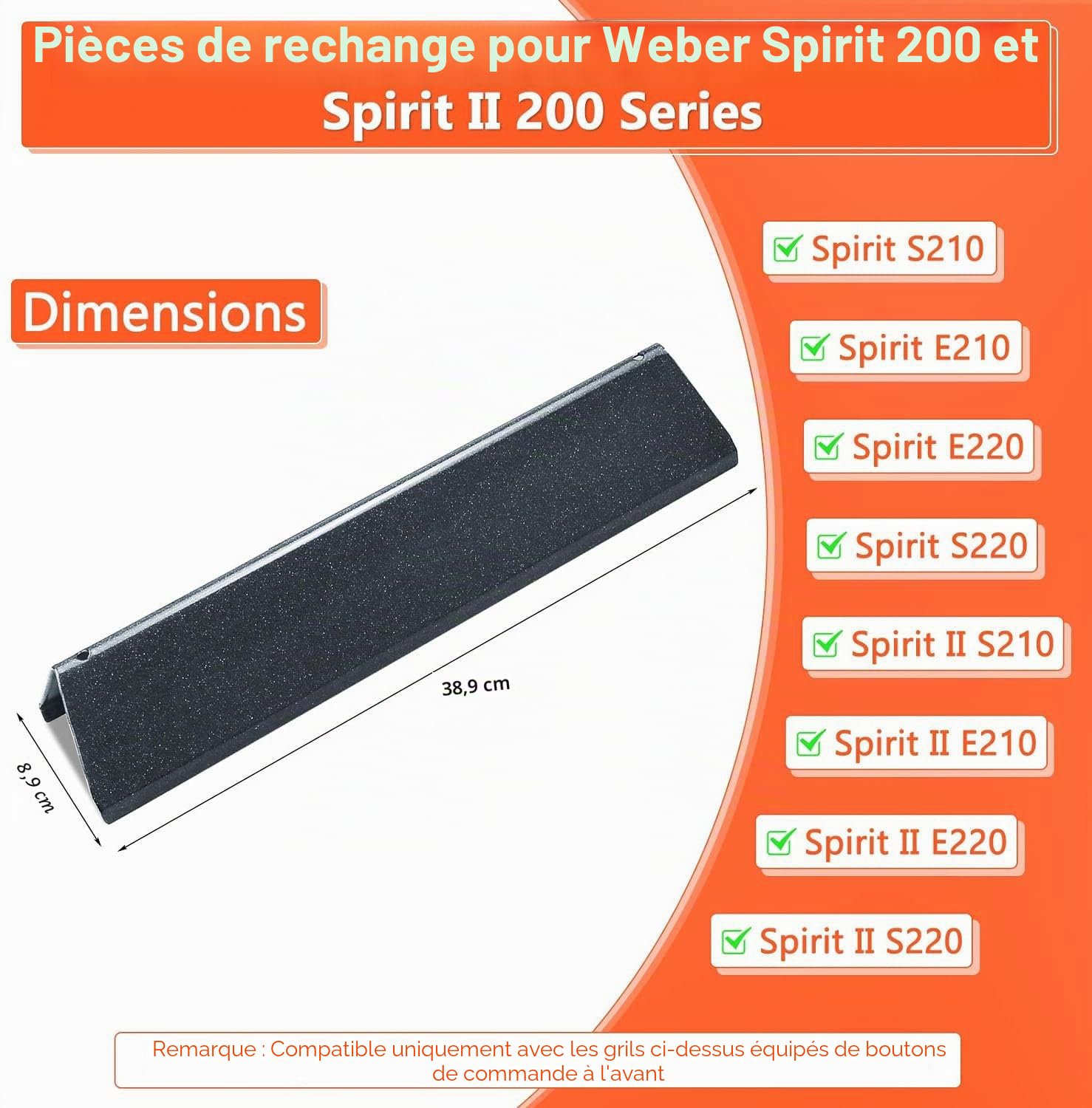 GFTIME 38.9cm Flavorizer Bar 7635 pour Weber Spirit I E210/220 & II E210/S210, Plaque Chauffante Gaz Grils Accessoires, Lot de 3