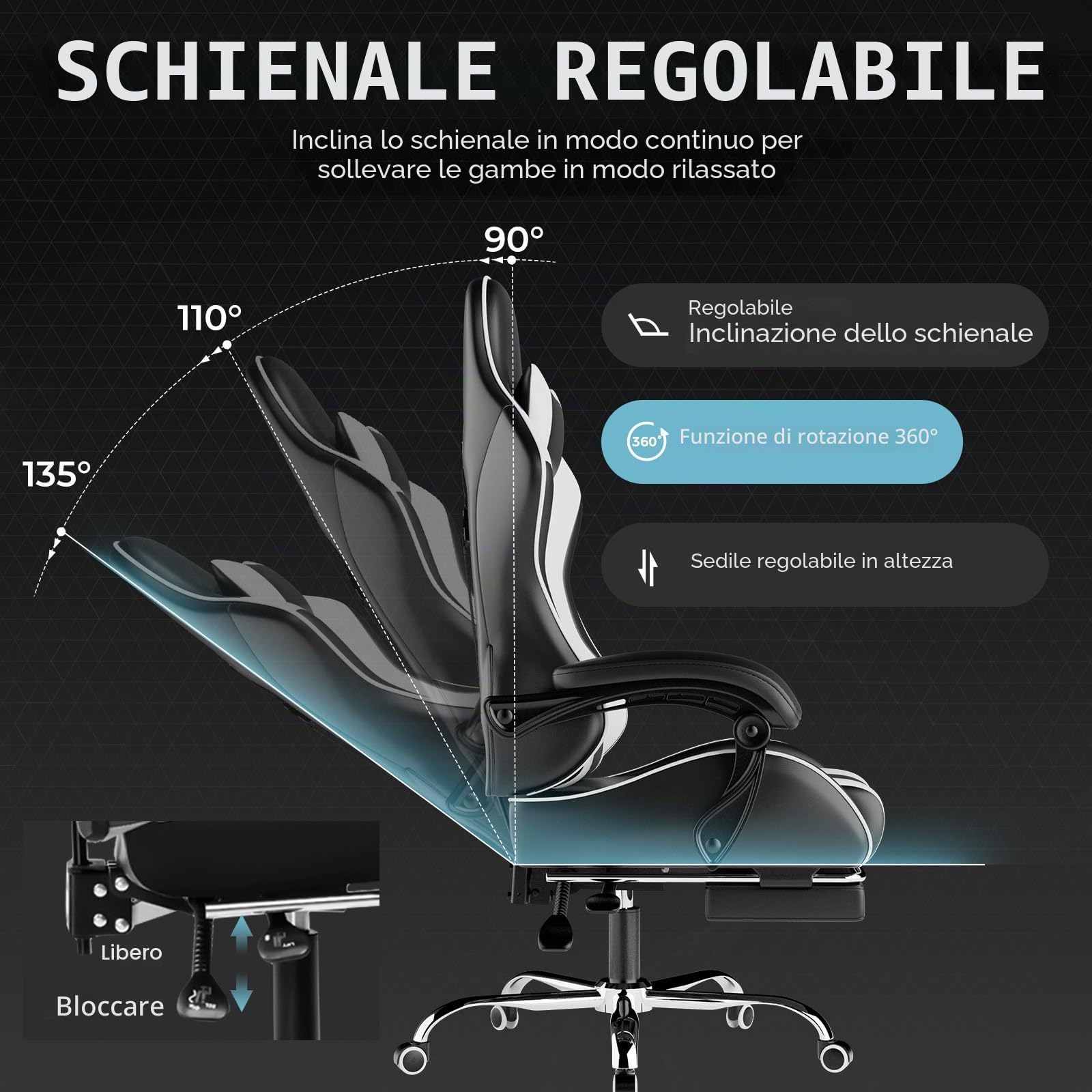 GTPLAYER Sedia Gaming Sedia da ufficio Sedia Gamer Music con altoparlante Bluetooth, design ergonomico (bianco)