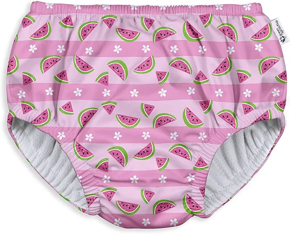 i play. by green sprouts Reusable, Eco Pull-up Swim Diaper, UPF 50, 6 mo, Light Pink Watermelon Stripe, Patented Design, STANDARD 100 by OEKO-TEX Certified