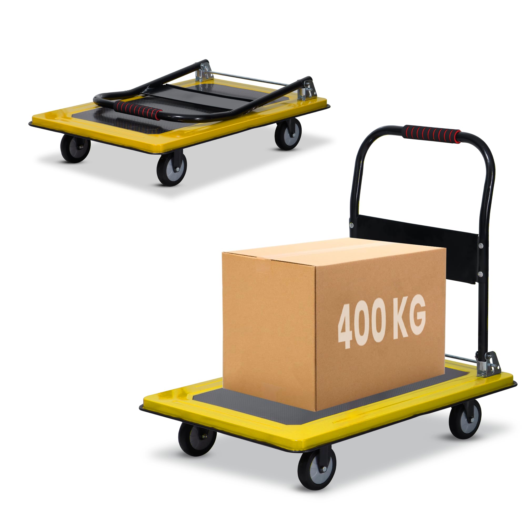 Robustt 400 Kg Heavy-Duty Metal Foldable Platform Trolley (Yellow) | Hand Truck with 360° Rotating Wheels & Cushioned Grip | Material Handling Cart for Home, Office, Warehouse & Industrial Use-image-6