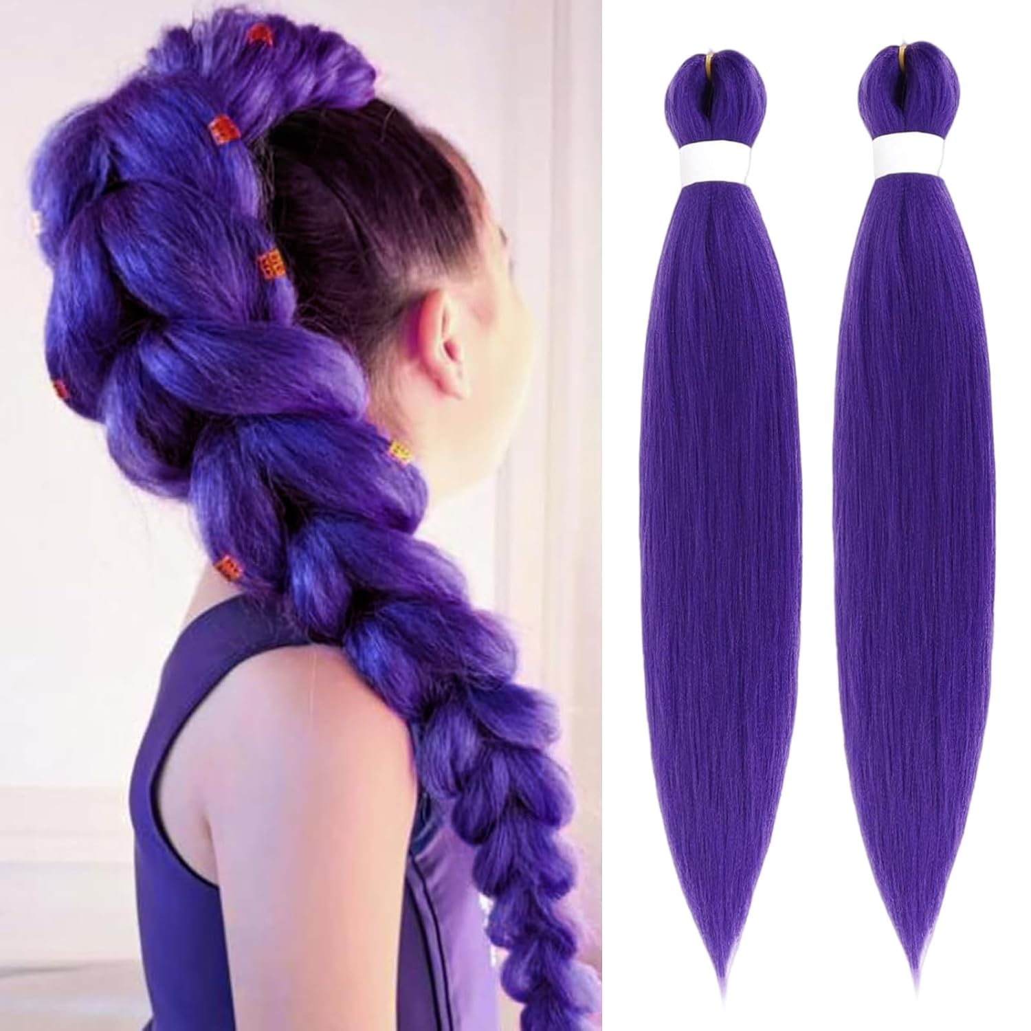 28 inch Long Purple Braiding Rumi Hair Pre Stretched Synthetic Braiding hair Extensions for Braids, 2 Packs Purple Hair Extensions for Stage Party Halloween Costume Cosplay