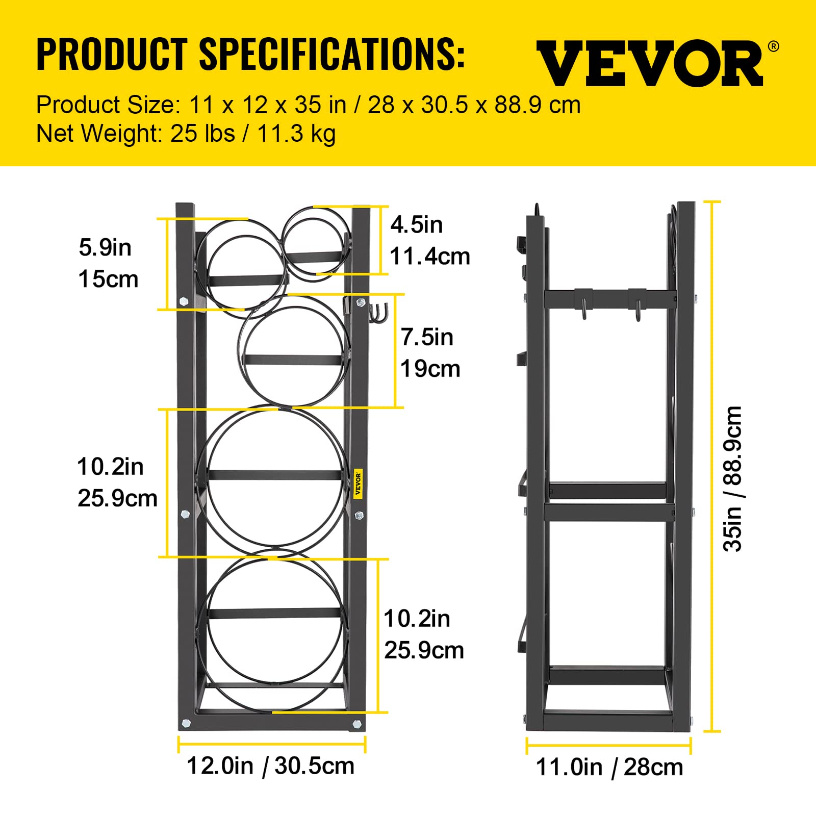 VEVOR Soporte para tanque de refrigerante con 2 x 30 libras y 3 otros que ahorran espacio Estante para tanque de cilindro 35 x 13 x 14 pulgadas para almacenamiento de gas nitrógeno y oxígeno