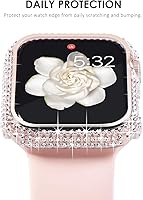 Vista 3 de NewWays Paquete de 2 carcasas con diamantes brillantes para Apple Watch de 1.772 pulgadas para mujer, parachoques protector con diamantes totalmente