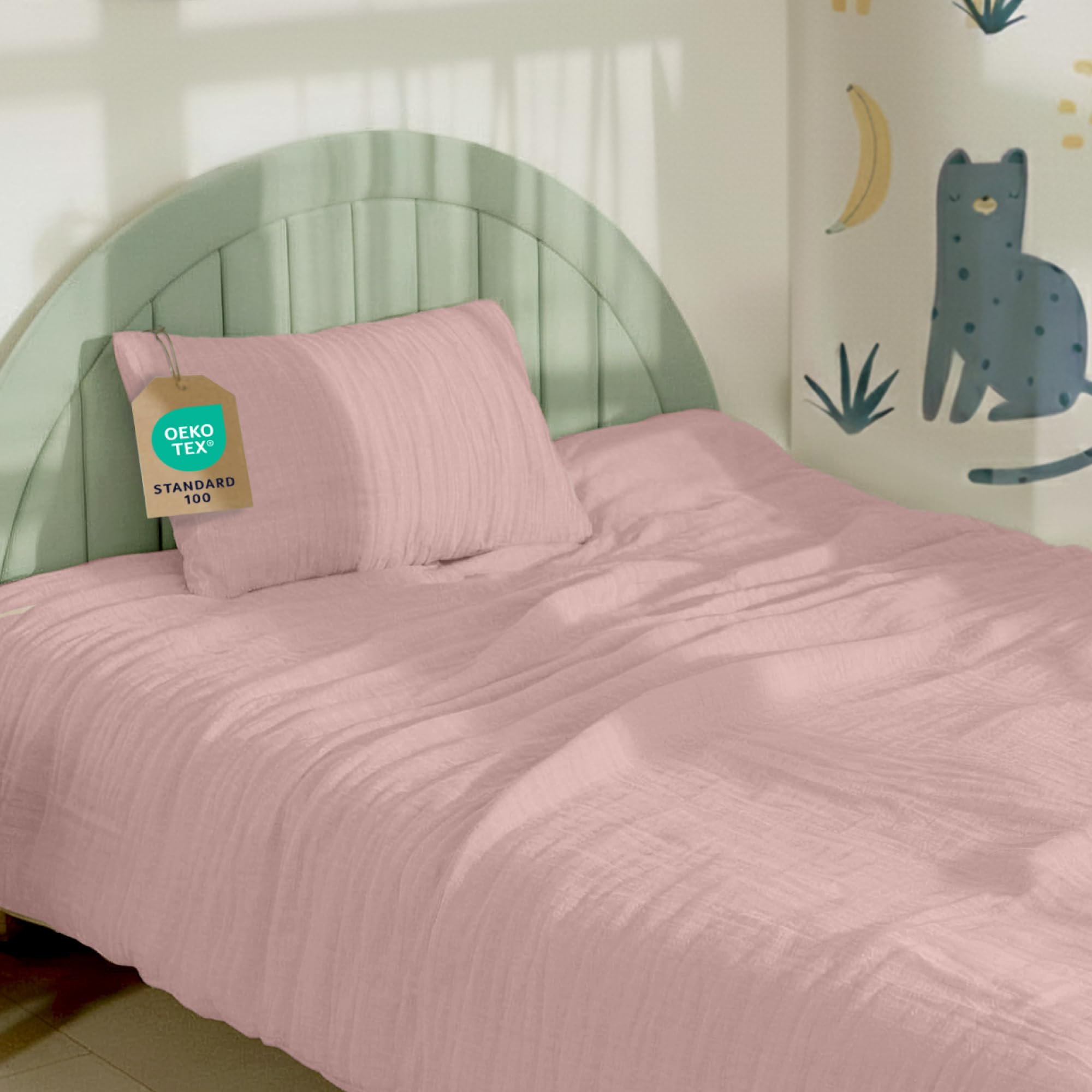 Dreamzie Kinderbettwäsche 100x135 cm + Kissenbezug 40x60 - Musselin Bettwäsche aus 100% Baumwolle, Oeko-TEX Zertifiziert, atmungsaktiv & hautfreundlich - Rosa