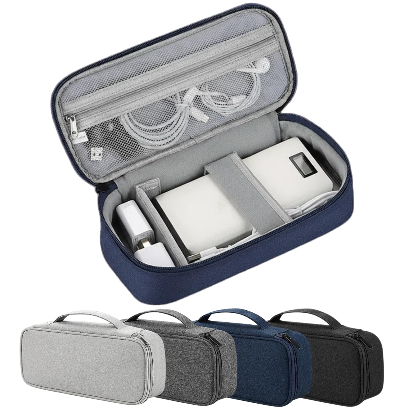 Arae Elektronik Organizer Tasche Kabel Tech Pouch - Robuste Elektronik Aufbewahrung mit Feuchtigkeitsschutz, Leichtgewicht für Reise und täglichen Gebrauch, Einzelne Schicht - L Dunkelblau