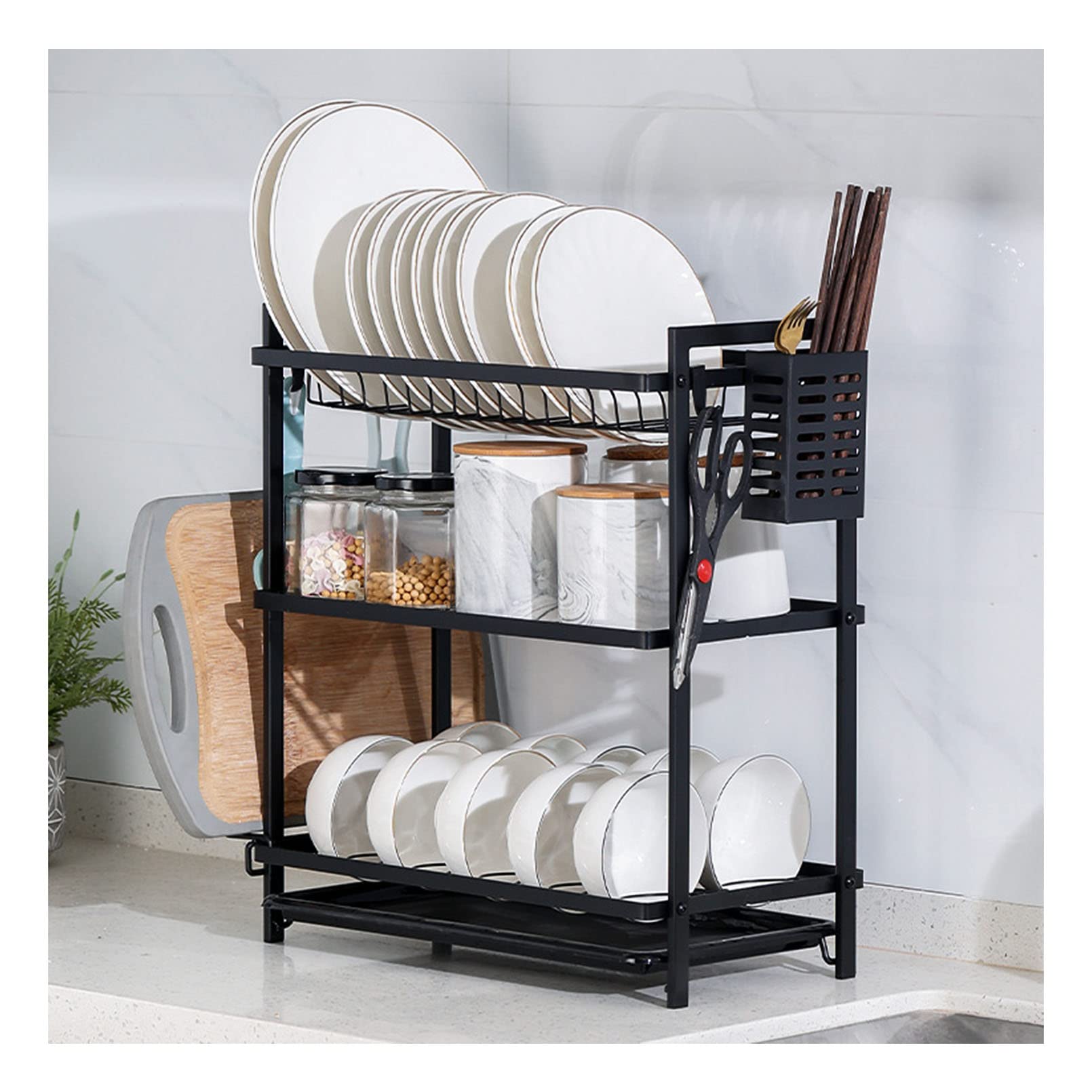 Escurreplatos Grande Escurreplatos Multifuncional para Mostrador de Cocina, Escurreplatos Ahorrador de Espacio con Escurridor, Cubertero y Portavasos para Varios Utensilios de Cocina