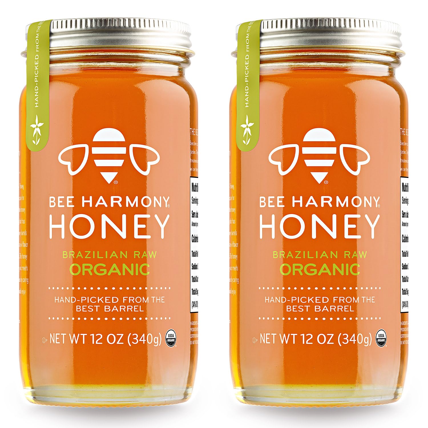 Bee Harmony Organic Raw Honey, 12 OZ (Pack of 2 Jars)