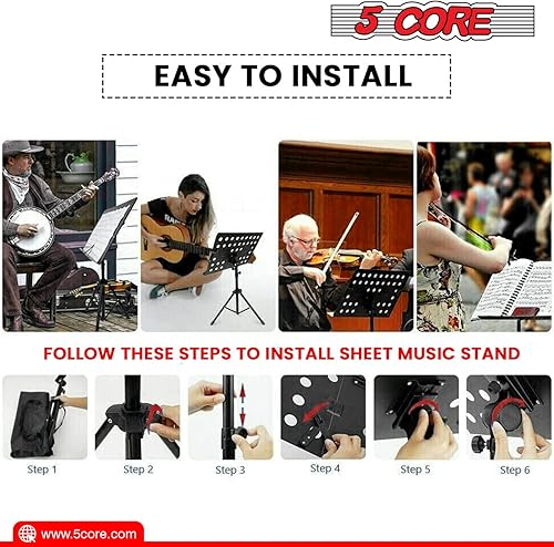 Miniatura 9 de 5 Core Soporte profesional plegable y ajustable para partituras de orquesta portátil, resistente, muy resistente, rosa, MUS PNK