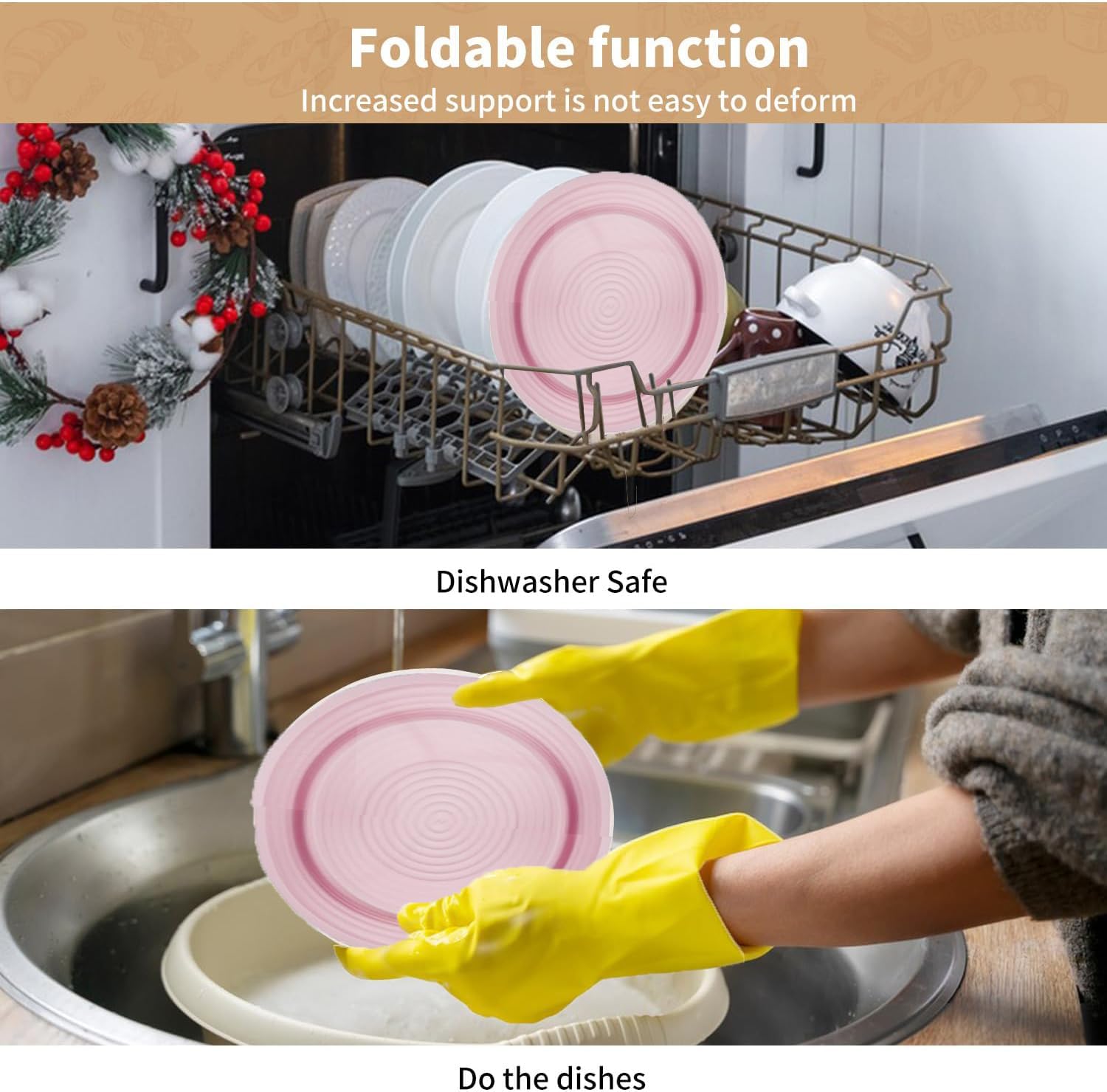 Banneton Bread Proofing Baskets,Silicone Sourdough Bread Baking Supplies, Bread Proofing Baskets for Sourdough, 9.3" Round & 10.2" Oval Collapsible Sourdough Baking Basket (Pink) image 3