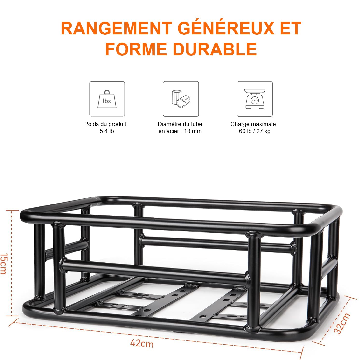 CXWXC Panier de vélo arrière avec filet cargo et doublure - Charge maximale : 30 kg - Volume : 10 l - Panier de vélo pour vélo, vélo électrique