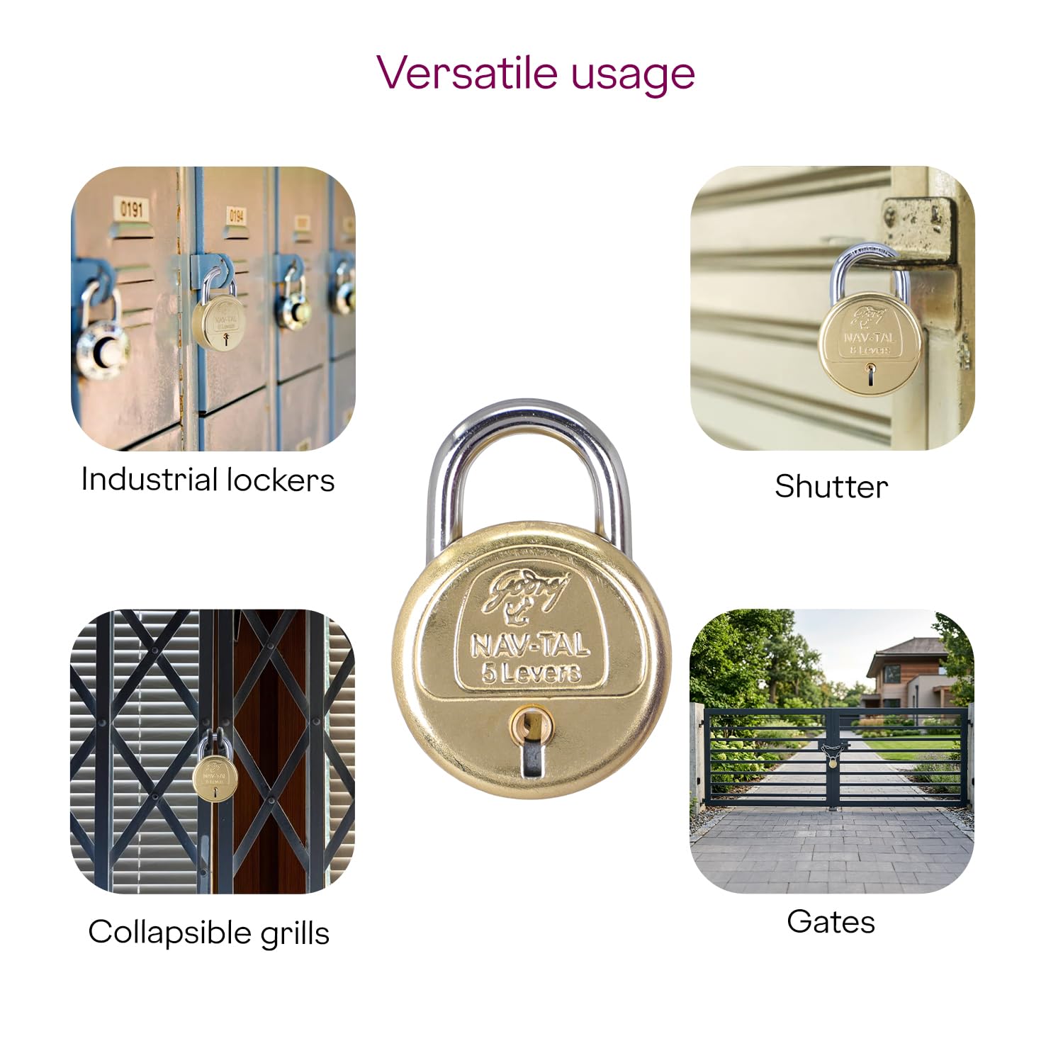 Godrej Locks | Navtal 8 Lever Brass Padlock 85mm with 3 Keys | Hardened Steel Shackle | Heavy Duty | for Main Door, Gates, Shutters, Warehouses, Offices & Industrial Use | 1 Year Warranty — Amazon image 9