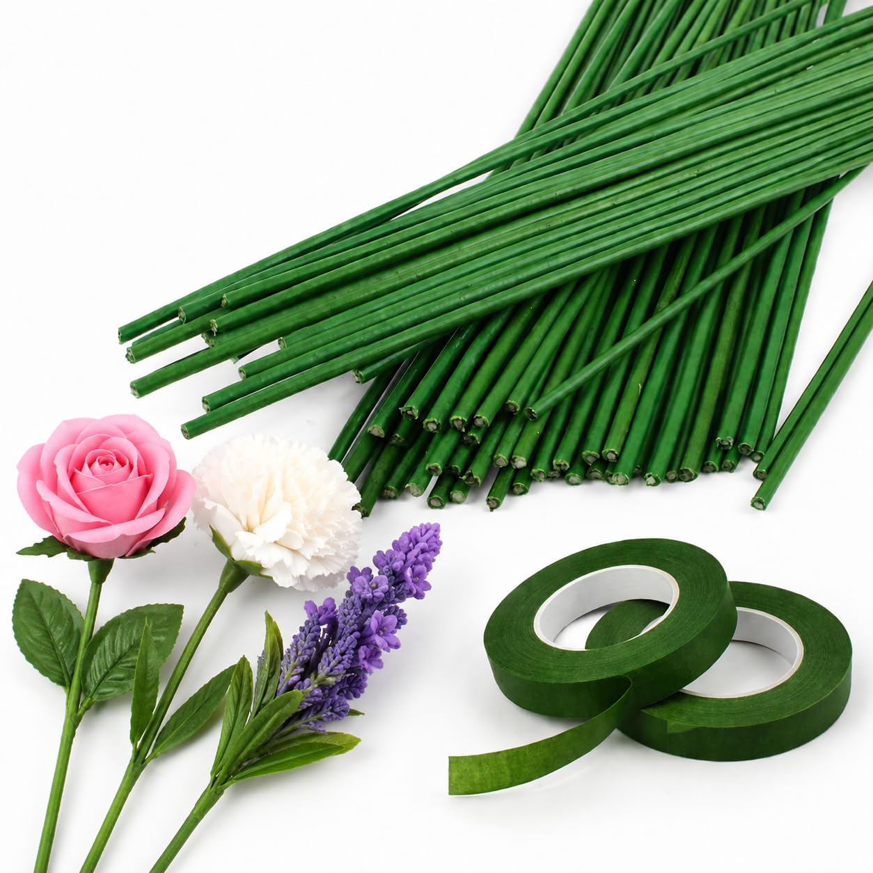 Floral Stem Wire Kit 30cm | 30 Green Floral Wires + 2 Floral Tapes | Flower Making Supplies for Crochet Tulips, Pipe Cleaner Flowers, Artificial Bouquets, Wedding Decoration & DIY Crafts-image-15