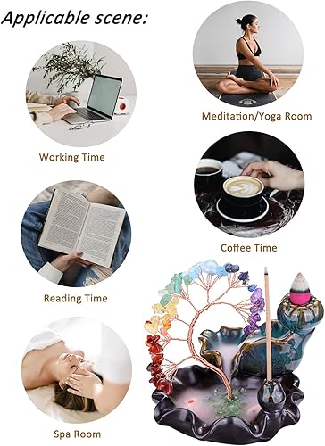 Miniatura 5 de Top Plaza Quemador de incienso de reflujo, quemador de incienso de cascada de cerámica, soporte de incienso de árbol de dinero con piedras preciosas