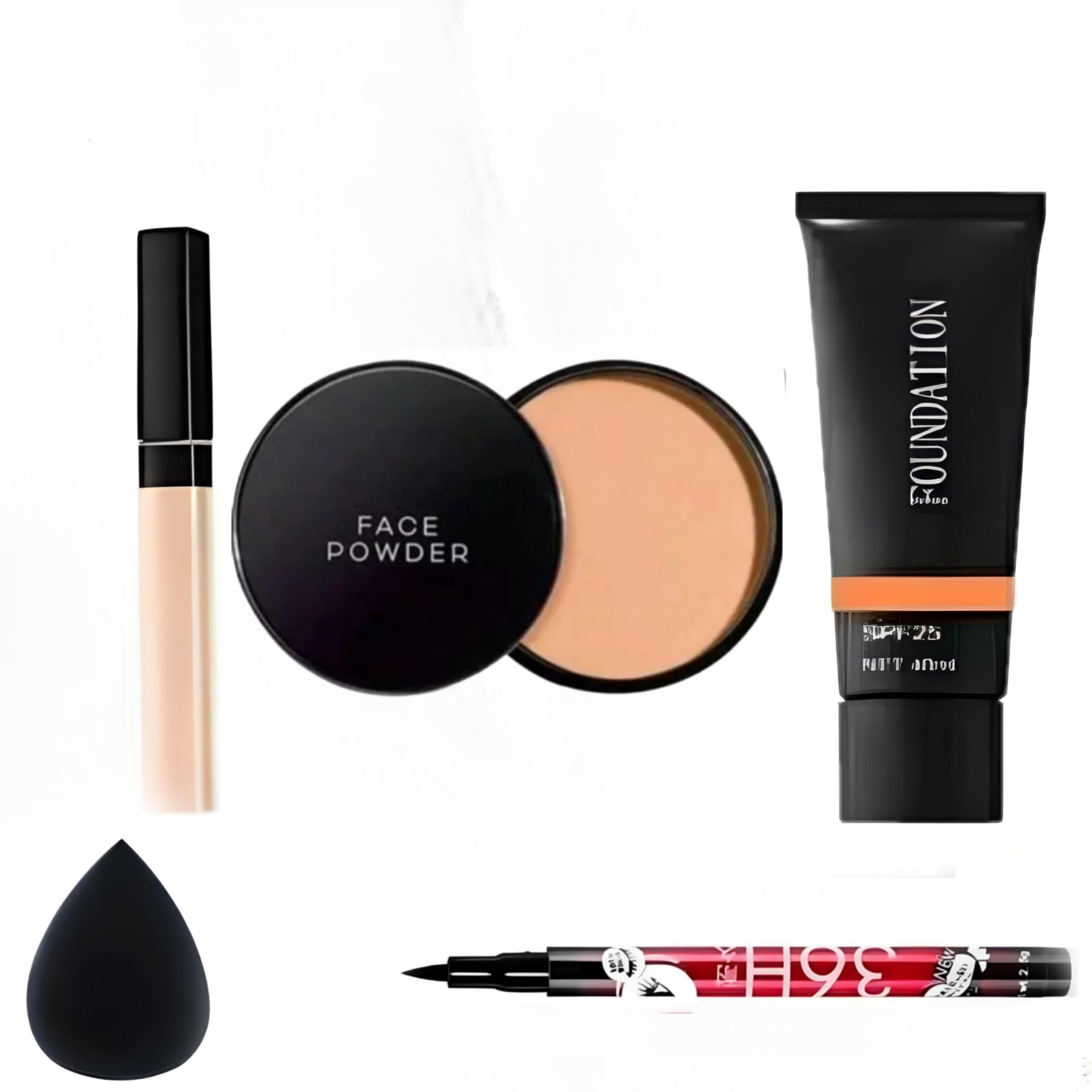 M/S DALIP & SONS All Makeup Products 4 in 1 Combo Set Face Powder Concealer Foundation Kajal Puff Pack of 5-picture-32