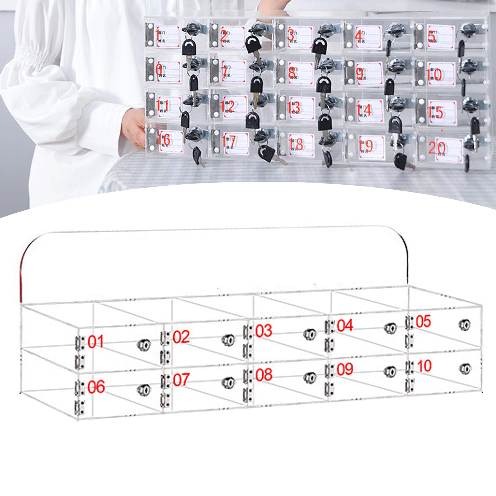 Ddasam Cell Phone Storage Locker, 10 grids Clear Cell Phone Storage Locker Box Acrylic Material with Door Locks and Keys, Wall-Mounted Cabinet Pocket Office Classroom Gym Box, Clear