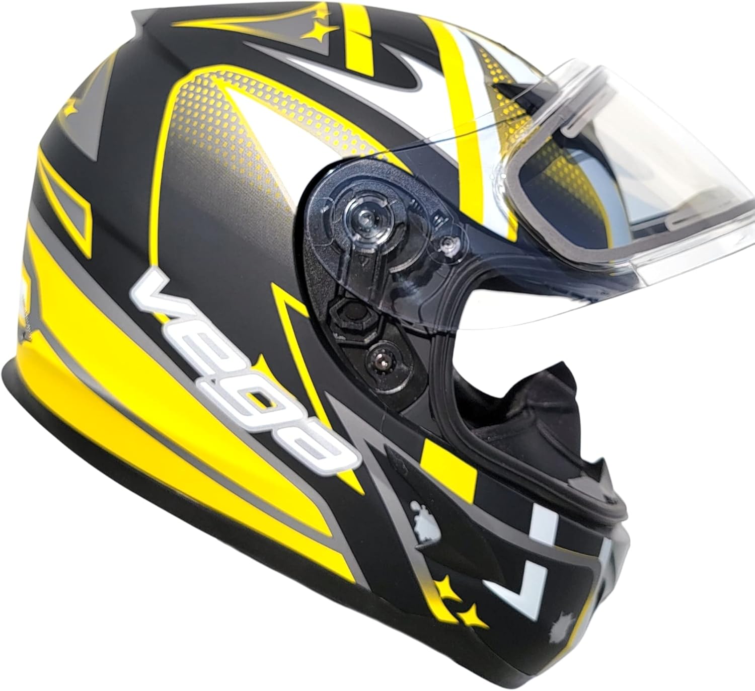 VEGA Helmets V-Star Snowmobile Helmet with Electric Heated Shield Evolution (9ft Silver Coated Heavy Duty RCA Jack Cord, Breath Deflector, Thin Balaclava Included)