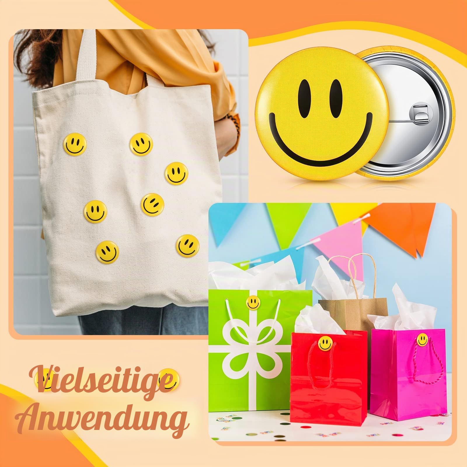 200 Stück Happy Smile Face Button Pin Retro Pinback Buttons Badge Classic Smile Face Pin für Rucksäcke Zubehör Damen Neuheit Knöpfe und Anstecknadeln, 3,2 cm Durchmesser
