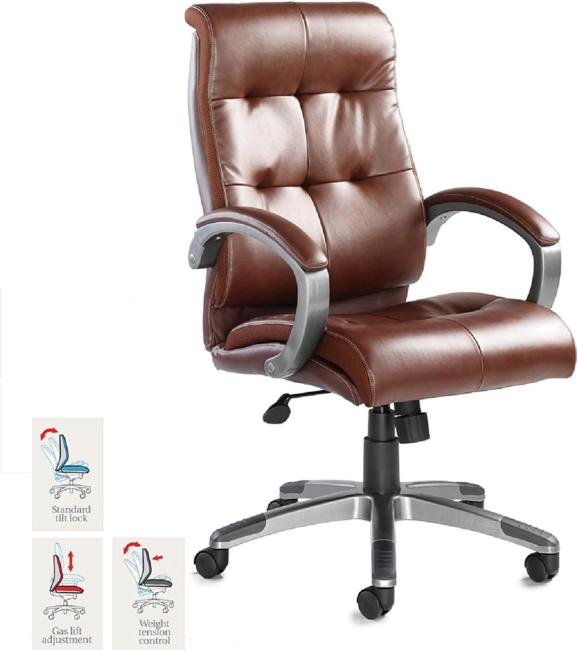 Catania Leather Faced Executive Chair - Height: 1095-1185 MM; Width: 645 MM; Depth: 760 MM - Color: Brown
