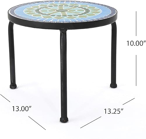 Miniatura 3 de Christopher Knight Home Iris - Mesa auxiliar de azulejos de cerámica para exteriores con marco de hierro, color azul y verde
