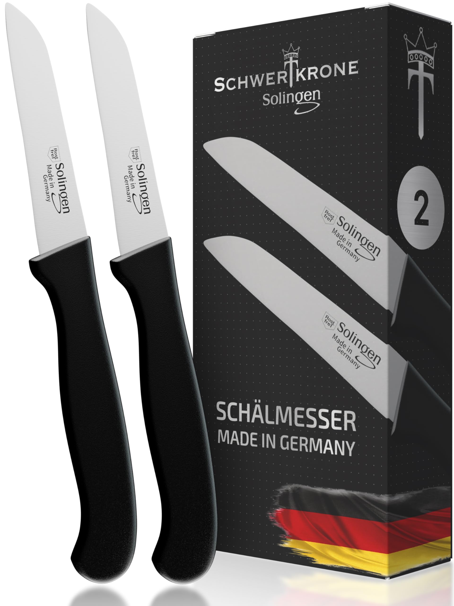 Schwertkrone® Nóż do obierania warzyw, owoców, mały, ostry, nóż do obierania ziemniaków, nóż uniwersalny, nierdzewny (2 x 3 prosty)
