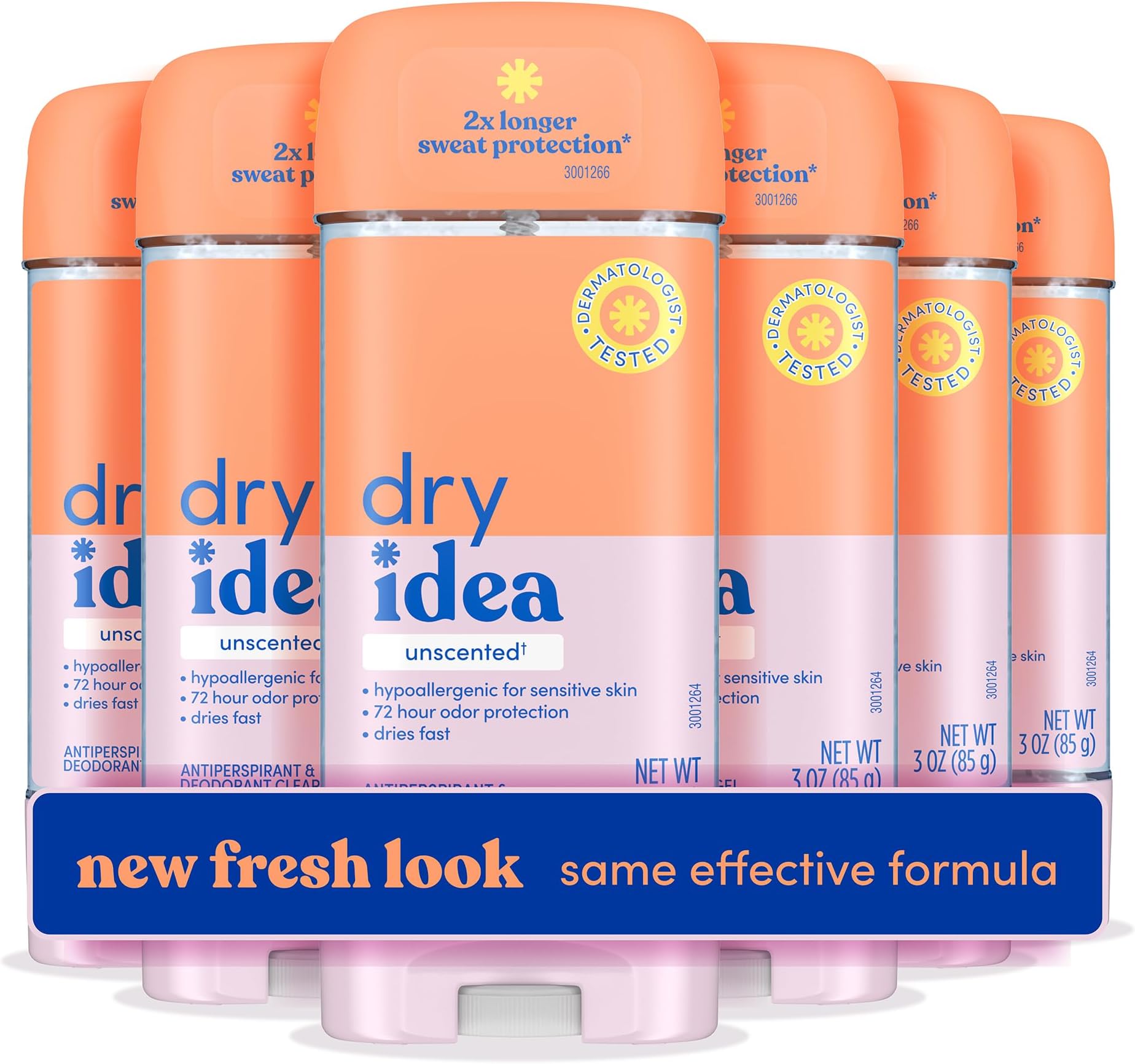 Gel Deodorant & Antiperspirant for Women - Hypoallergenic for Sensitive Skin, 2X Longer Sweat Protection*, 72Hr Odor Protection, Unscented, Womens Deodorant, 3 oz (Pack of 6)