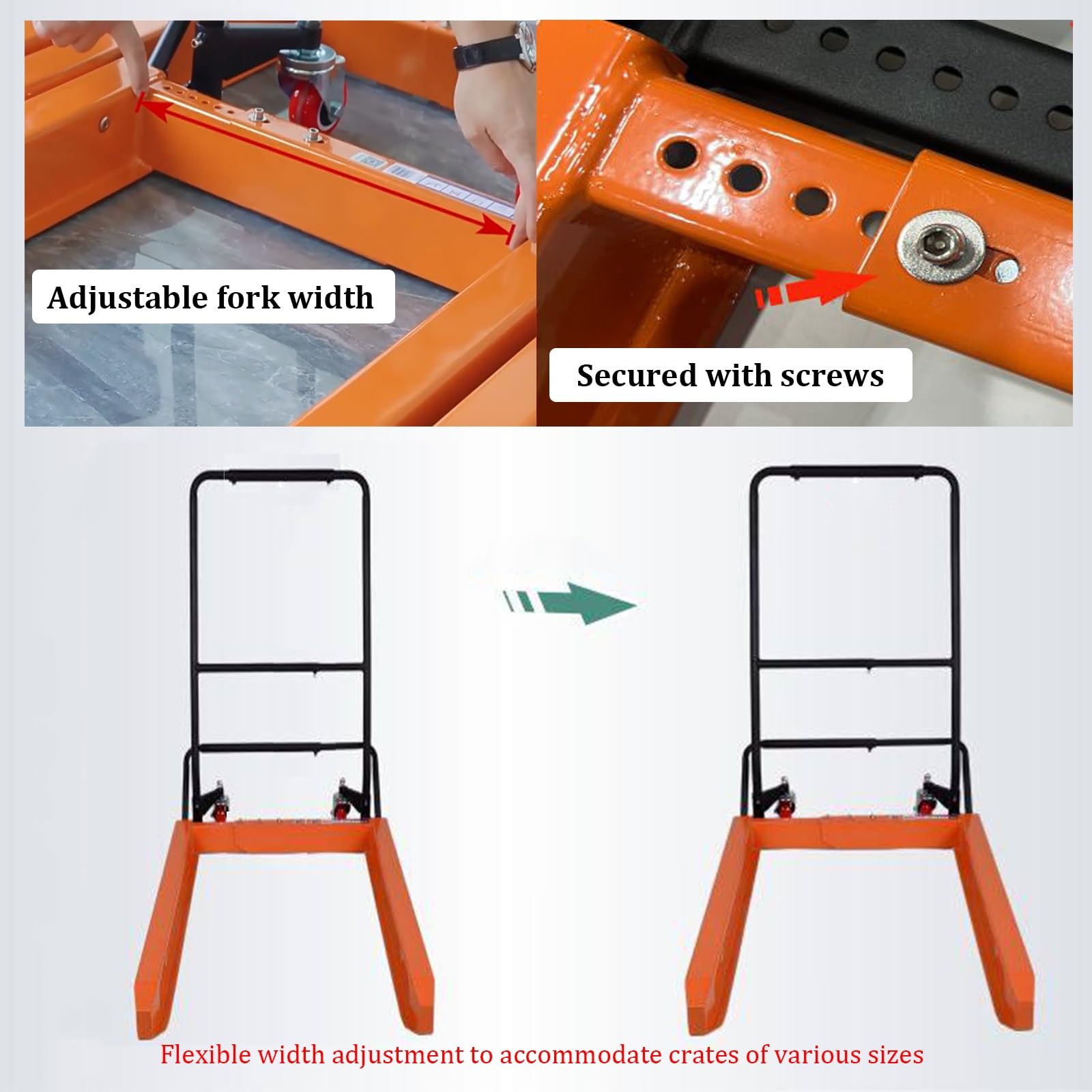 Carrello robusto e regolabile per casse e contenitori, portata 250 kg (550 libbre), carrello a forche ribassate con pedale di sollevamento, struttura in acciaio rinforzato(80CM)