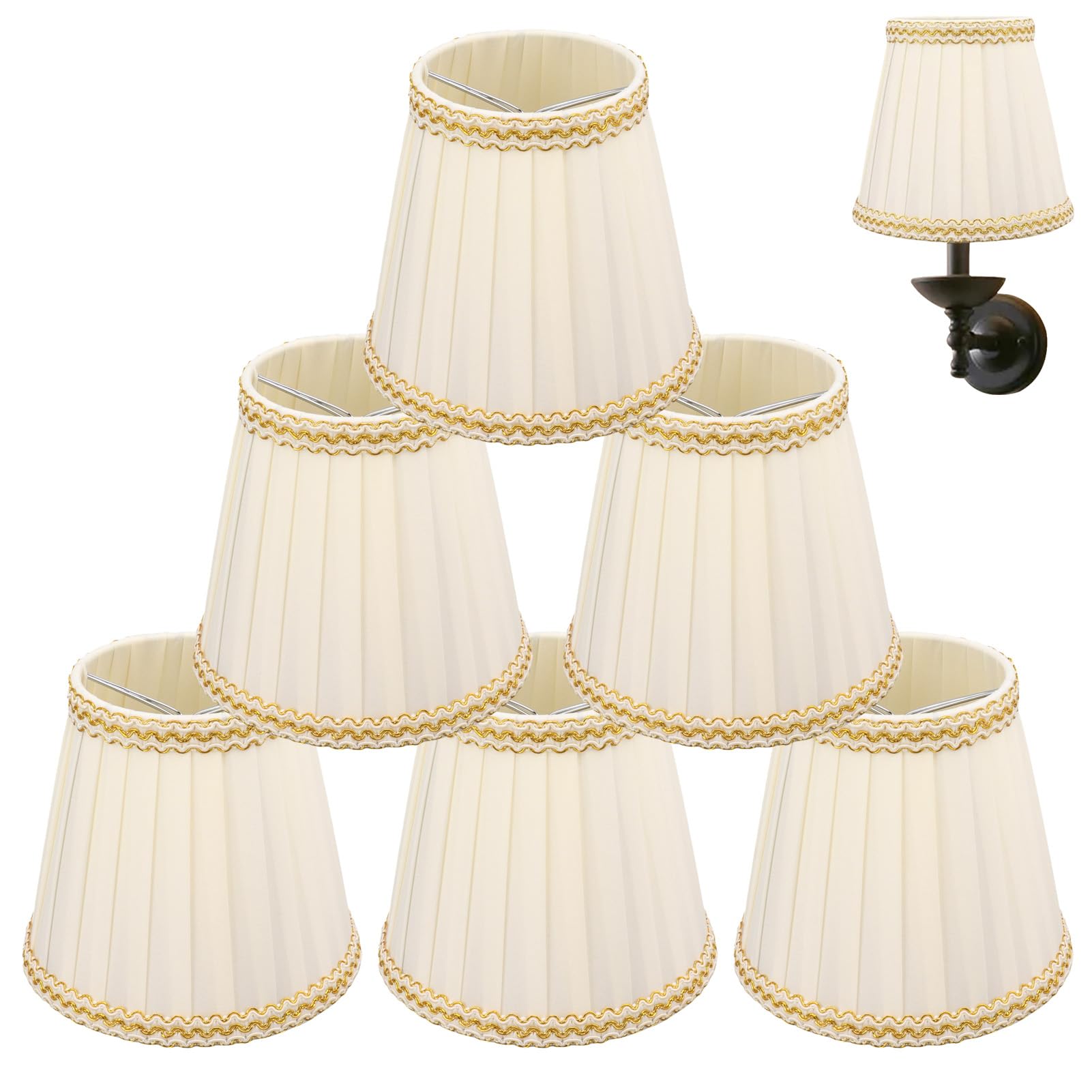 Small Lamp Shade Set of 6 Chandelier Shades,Farmhouse Small Lamp Shade Chandelier Clip on Modern Lampshade Fabric Lampshades for Candle Bulbs Lighting Accessories