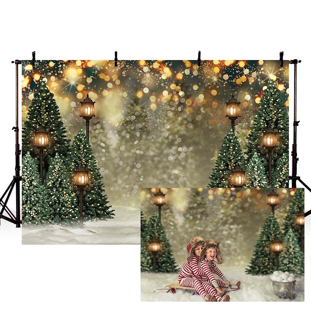 MEHOFOND 3x2,1 m Fond Photographique du Nouveau né Vert Flocon de Neige de l'arbre de Noël en Hiver Neige Scintillante Bokeh Portrait à l'envers Noël Anniversaire Party Photos banderoles Accessoires