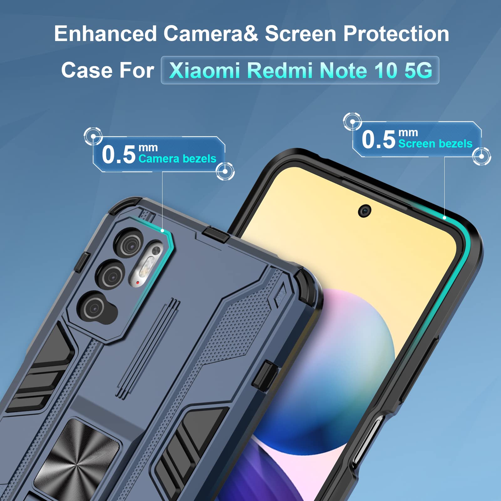 Funda para Xiaomi Redmi Note 15 Pro 5G, Carcasa Antigolpes con Soporte anular metálico, Case Protectora de Grado Militar, Azul — view 282
