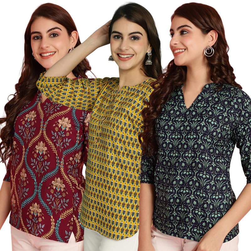 Pinkmint Women Combo Tunic Top for Women ll Fancy Crape Girls Top’s ll Regular Fit Casual top (Pack of 3)