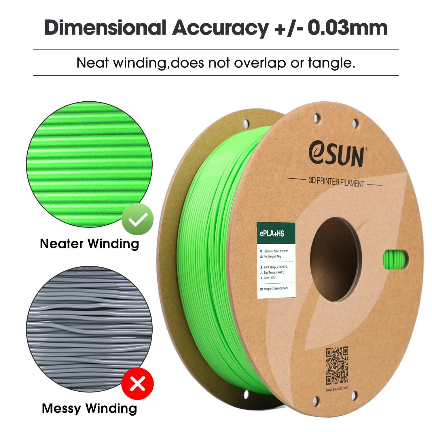 eSUN PLA+ Filamento 1,75 mm, PLA+HS Filamento per stampante 3D ad alta velocità Precisione dimensionale +/- 0,03 mm, bobina da 1 kg (2,2 libbre) per la stampa 3D Speedy, Verde tenue