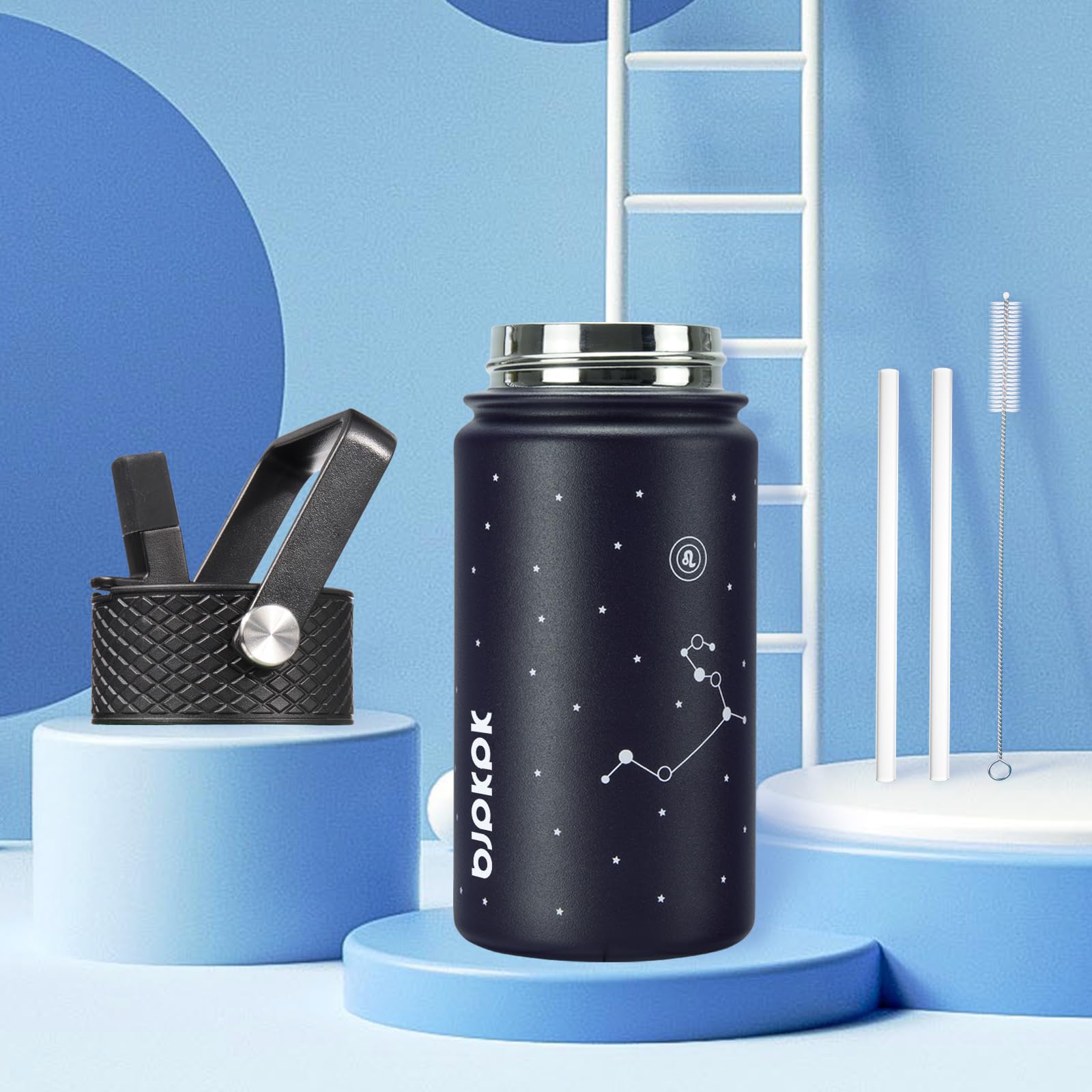 BJPKPK Bouteille D'eau Isotherme Pour Enfants Avec Couvercle à Paille, 445 Ml, Bouteille D'eau Isotherme Pour L'école, Réutilisable, Anti-fuite, Sans BPA, Pour Halloween