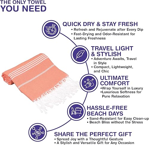 Miniatura 8 de PADISHAHHOME Toalla de playa turca de gran tamaño, 38 x 71 pulgadas, 100% algodón turco, sin arena, de secado rápido, toalla turca extra grande,