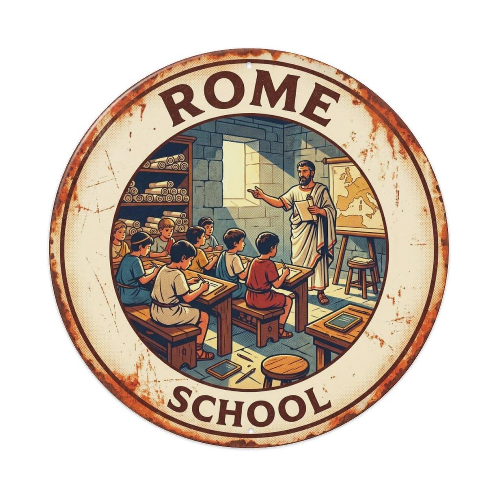 School Rome Italy Heritage City Travel Retro Metal Tin Sign