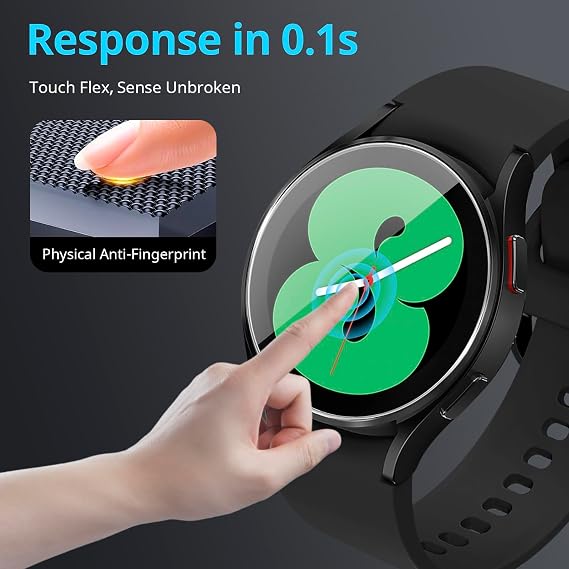 WalkerFit Screen Protector for Samsung Watch, Protector Case 40/42/43/44/45/46/47mm Accessories, HD Anti-Fog Tempered Glass Protective Film, Face Cover Set, Watch Protector for Women Men (4, 40mm)