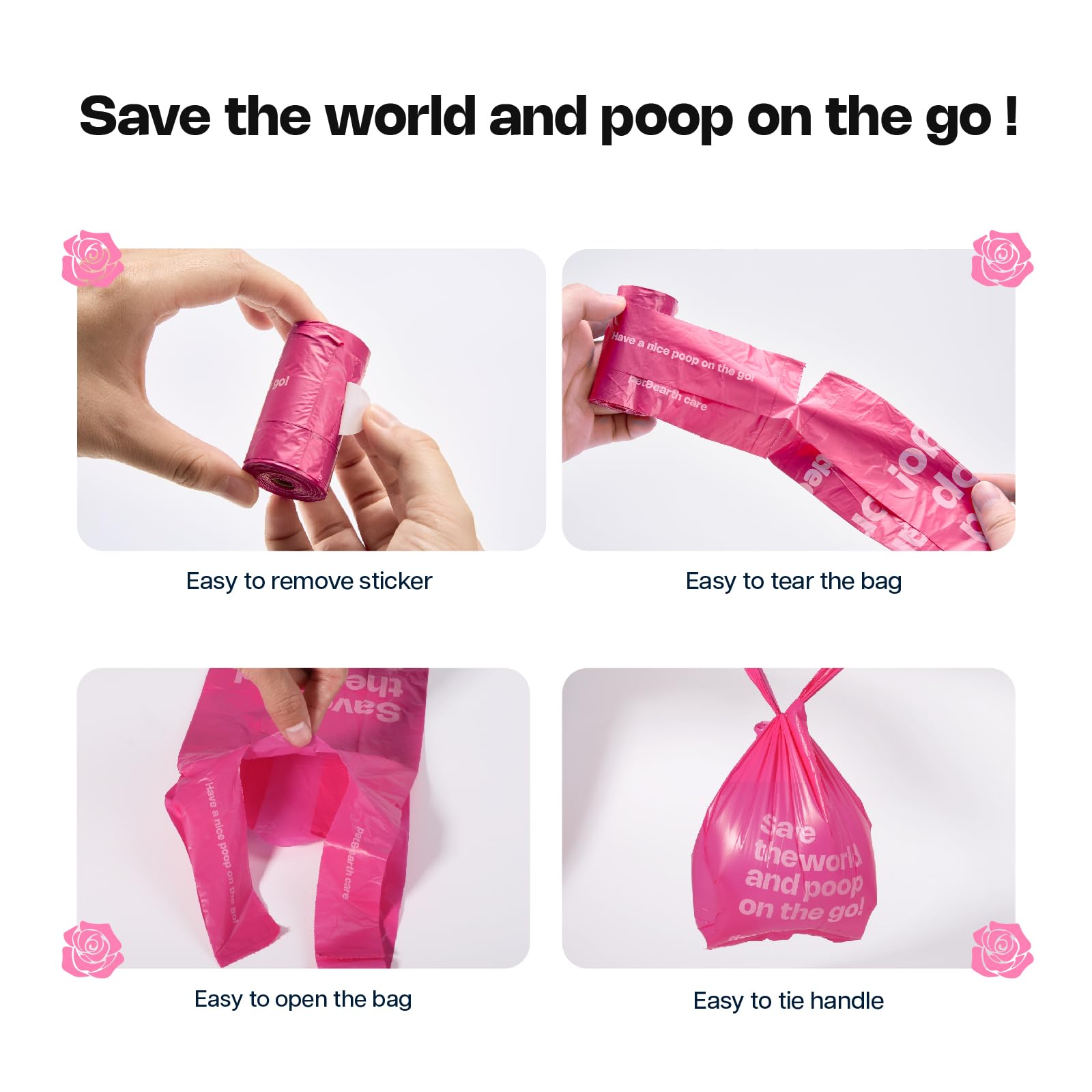 Deo Doo Dog Poop Bags with Handles 30 Rolls 360 Counts Big Sizes Leak Proof and Extra Thick Waste Bags Refill Rolls for Walking Small Medium Large Dogs Cats Litter Rose Scented - Image 3
