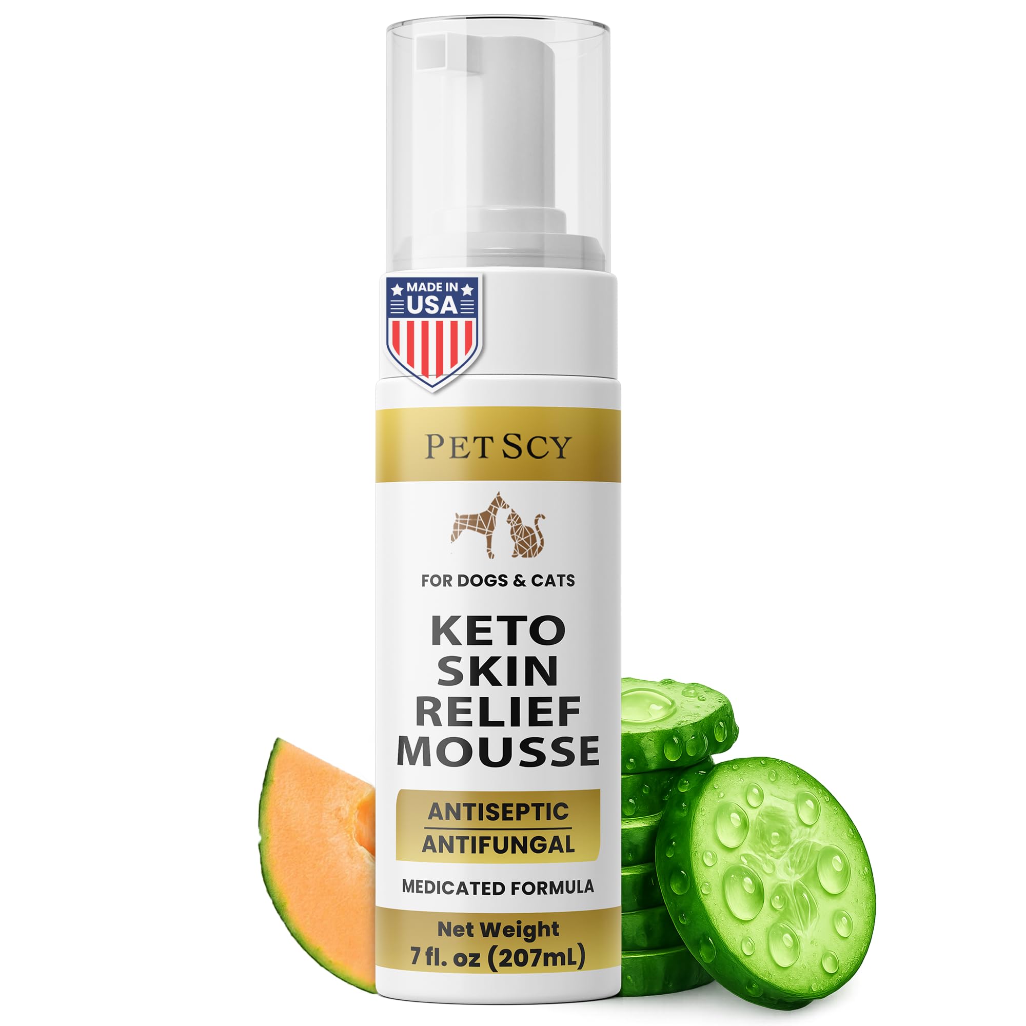 Keto Skin Relief Mousse for Dogs & Cats – 2% Chlorhexidine & 1% Ketoconazole – No-Rinse, Non-Greasy Mousse for Itchy, Dry, or Irritated Skin – Soothing Aloe, Easy Application - 7 fl oz