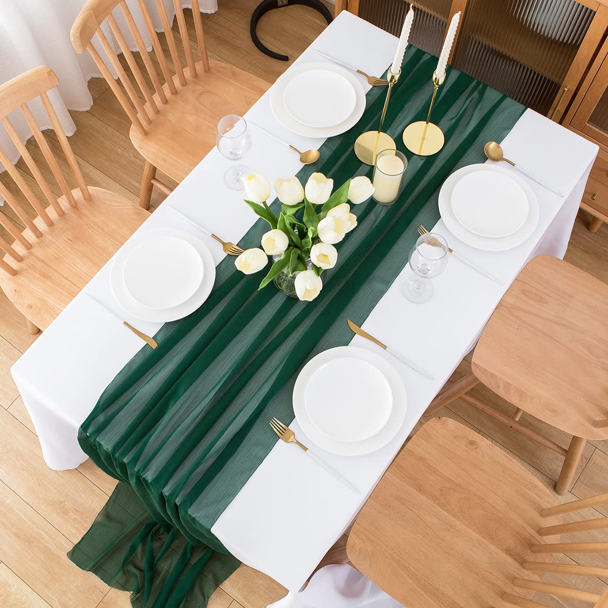 YUNSHANGHE Moderne tafelloper van chiffon 70 x 300 cm, afwasbaar, tafelkleed voor bruiloft, tafeldecoratie van stof, voor bruiloft, verjaardag, communie (matcha groen
