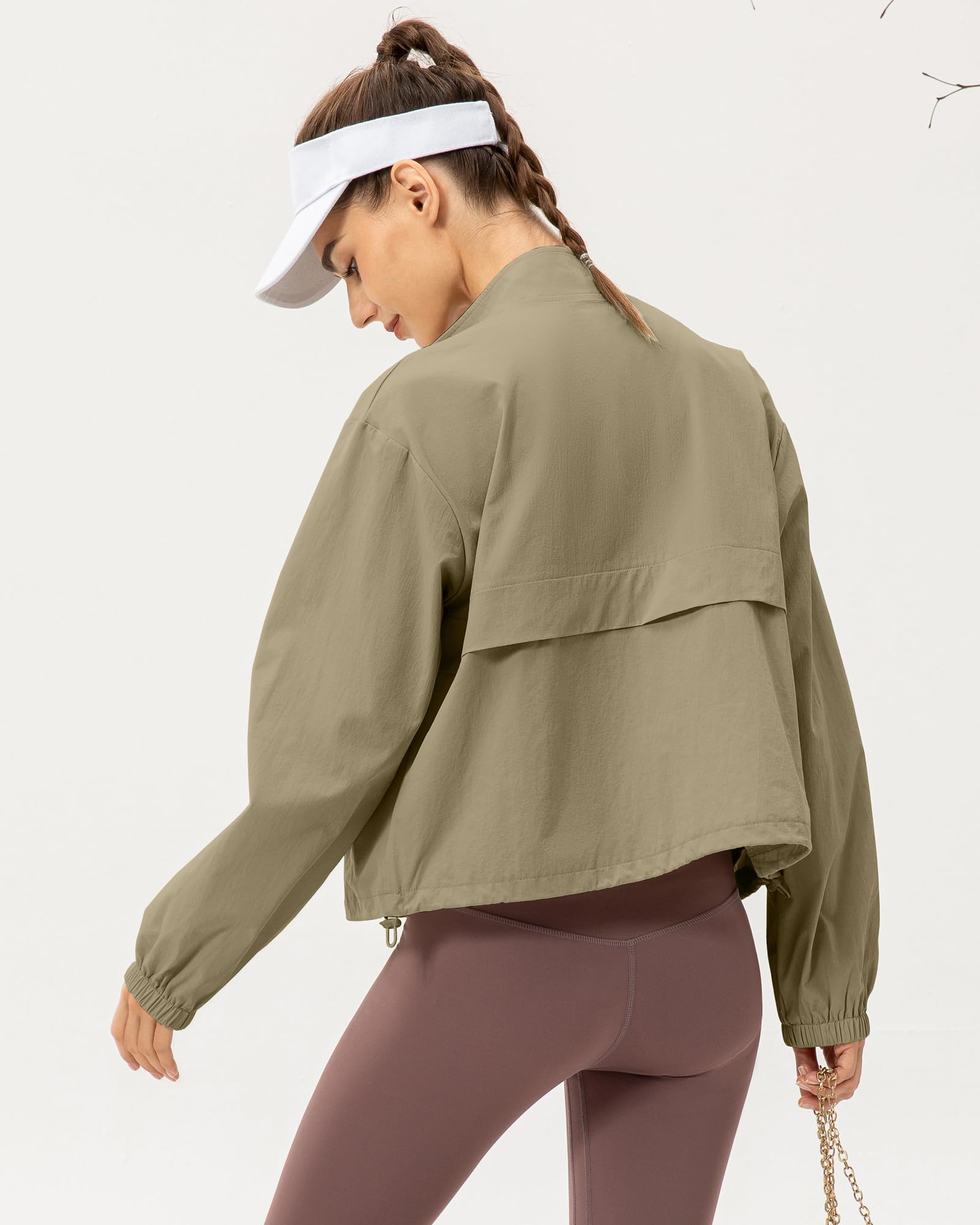 Locachy Women's Lightweight Zip Up Athletic Jacket Stand Collar Windproof Sun Protection Workout Outdoor Jacket Grey Green M