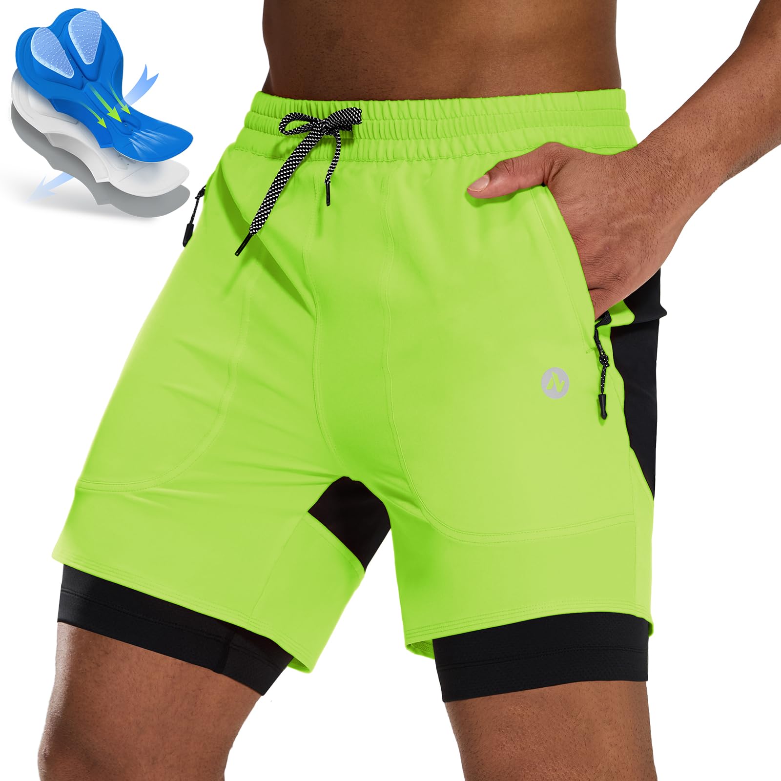 Nepest Mountainbike Hose Herren Kurz 2-in-1 MTB Hose 4D Polster, Locker | Radlerhose Herren, MTB Shorts Gepolstert 4D, Relaxed Fit, Atmungsaktiv, Taschen, Schnelltrocknend, MTB Shorts, Rennrad