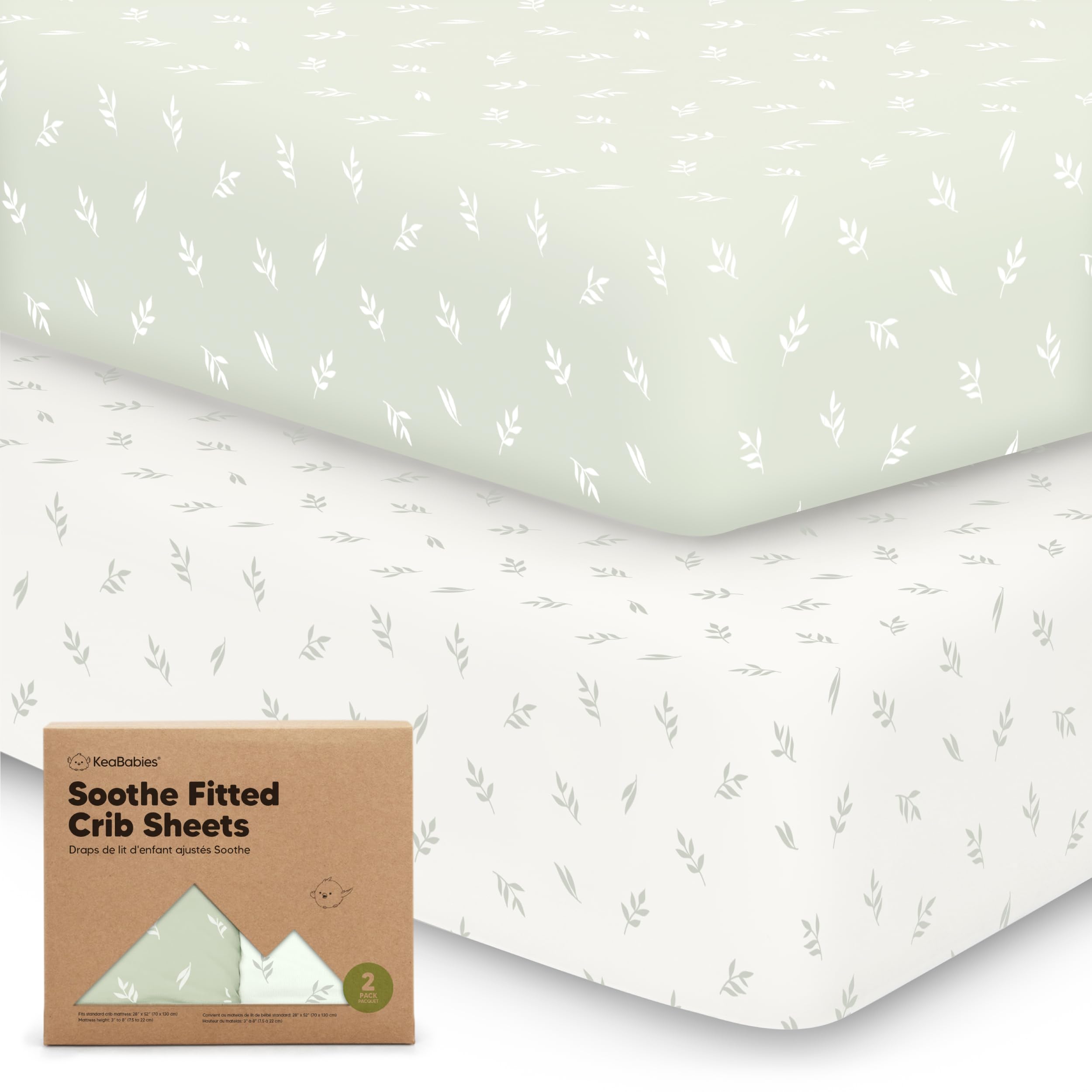 KeaBabies 2-Pack Organic Crib Sheets for Boys, Girls - 52x28 Fitted Crib Mattress Sheet Neutral, Breathable Jersey Cotton Cover for Baby Bed, Toddler Mattress, Soft & Cute Prints (Herb)