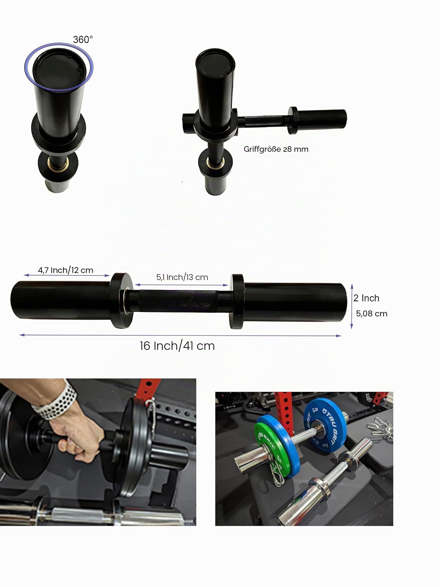 qibylift Olympic Kurzhantelstange 50mm - Verstellbare Dumbbell Bars für Hantelscheiben, gewichte hantel langhantel 16" Dumbbell Set Ideal für Home Gym & Krafttraining