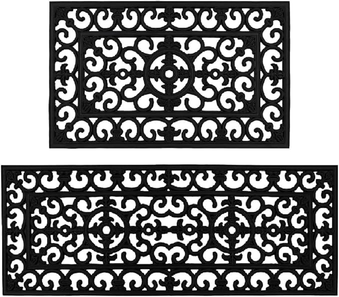 JVL Lexi Wrought Iron Effect Rubber Door Mat and Patio Mat Set Amazon.co.uk Home & Kitchen