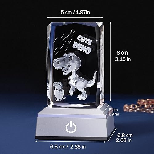 Miniatura 4 de ERWEI Luz nocturna de dinosaurio 3D para hombres y mujeres, figura de cristal grabada, regalo de cumpleaños para niños, amantes de los dinosaurios,