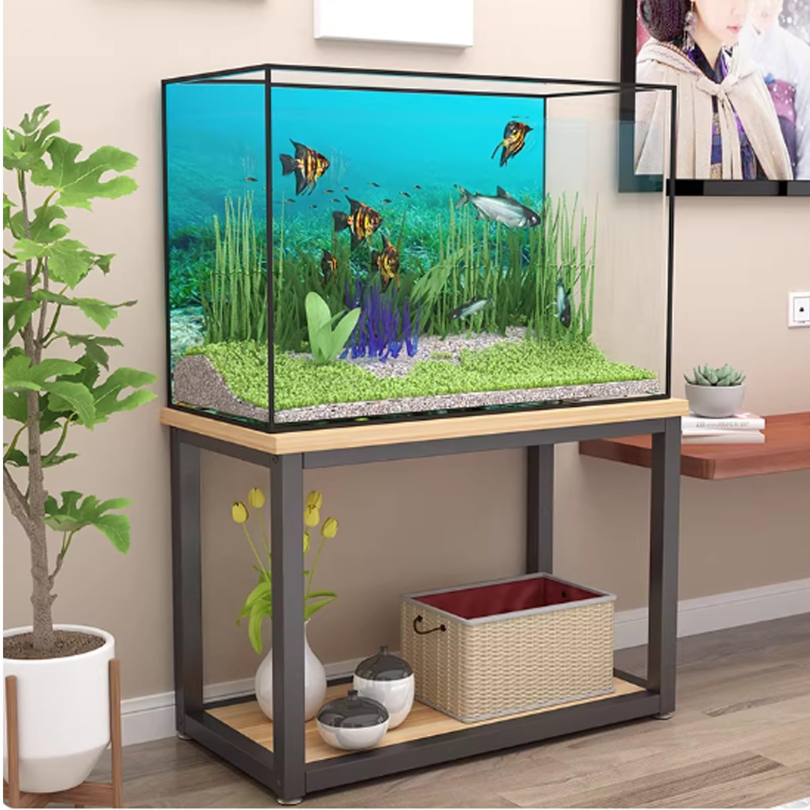 Meuble aquarium double couche pour salon et bureau design noir 70x45cm